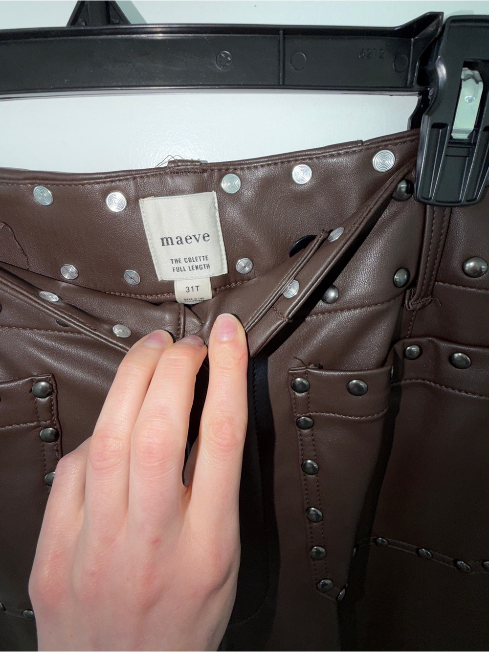 Anthropologie NWT Colette Full-Length Faux Leather Studded Pants by Maeve - Picture 5 of 12